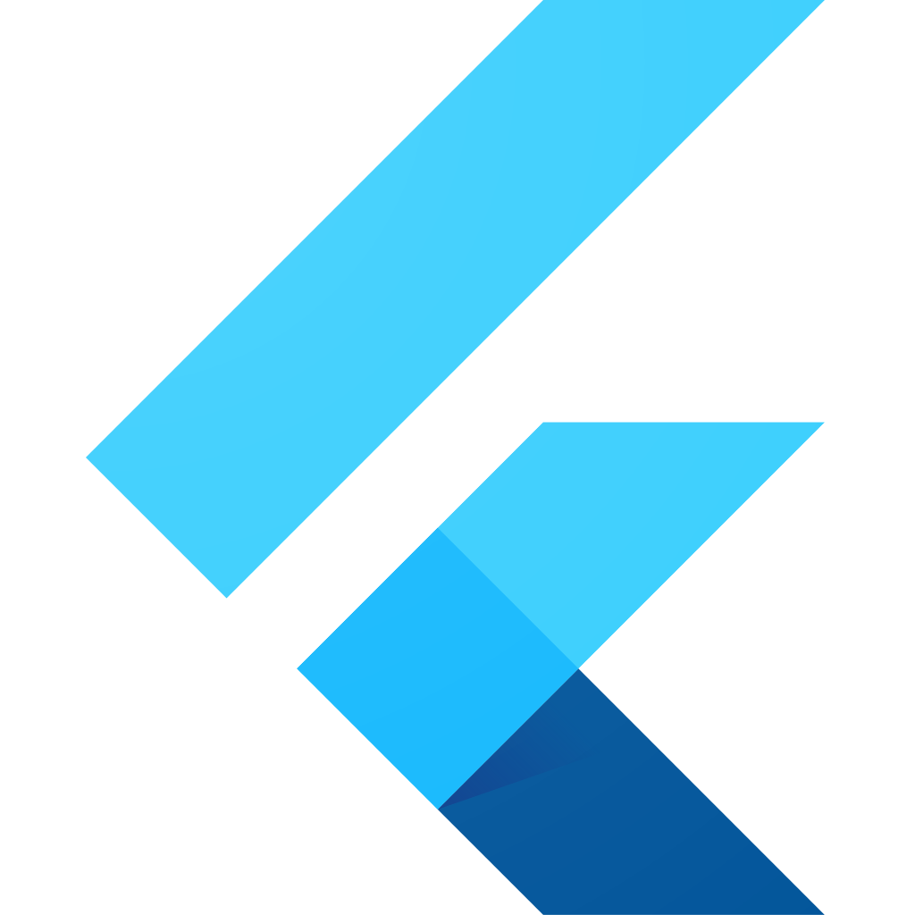Logo framework Flutter berwarna biru dengan simbol sayap