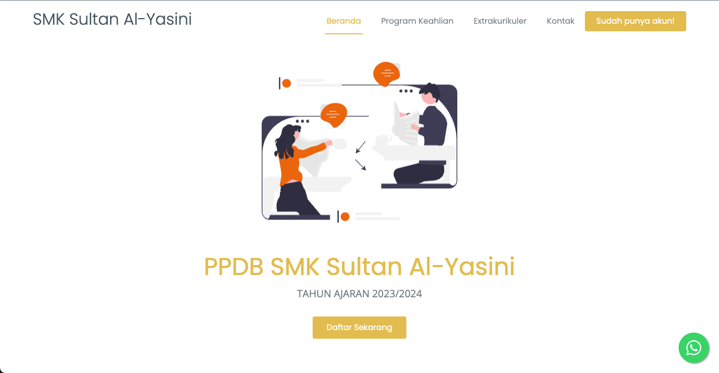 Tampilan website PPDB dengan halaman pendaftaran dan informasi sekolah